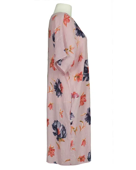 Leinenkleid mit Blumen in rosa von Puro Lino