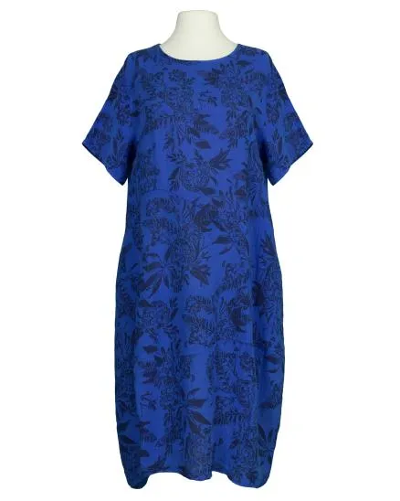 Leinenkleid mit Blumen in royalblau von Puro Lino