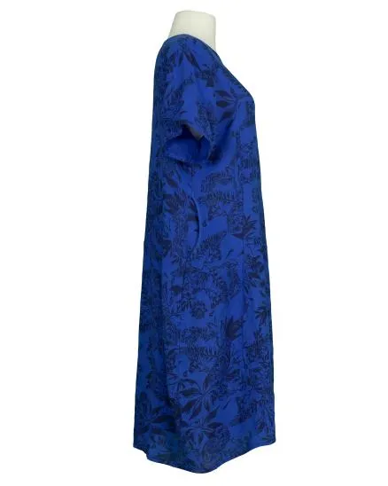 Leinenkleid mit Blumen in royalblau von Puro Lino
