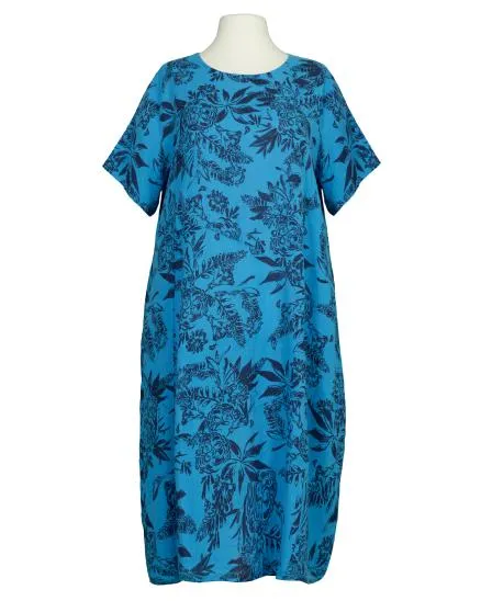Leinenkleid mit Blumen in t�rkis von Puro Lino