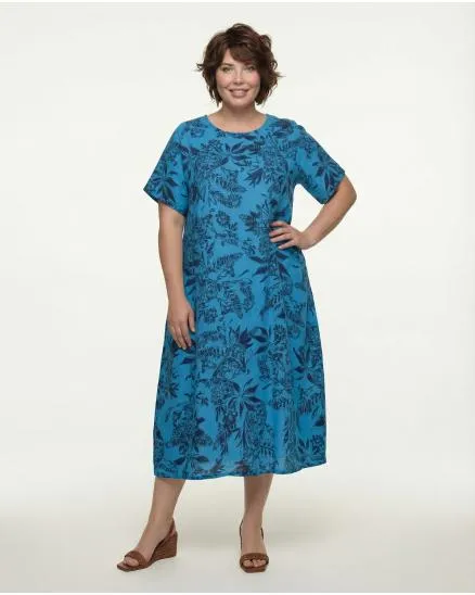 Leinenkleid mit Blumen in t�rkis von Puro Lino