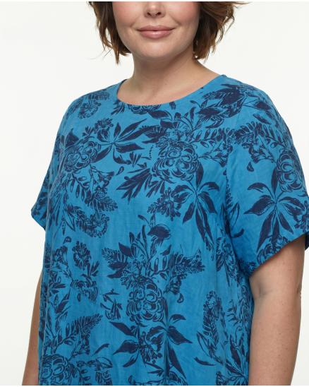 Leinenkleid mit Blumen in t�rkis von Puro Lino