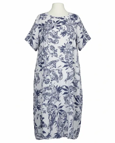 Leinenkleid mit Blumen in wei� von Puro Lino