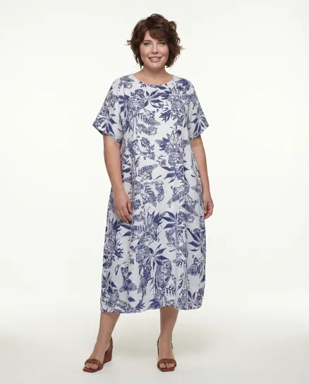 Leinenkleid mit Blumen in wei� von Puro Lino