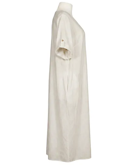 Leinenkleid mit Blumenbesatz in beige von Puro Lino