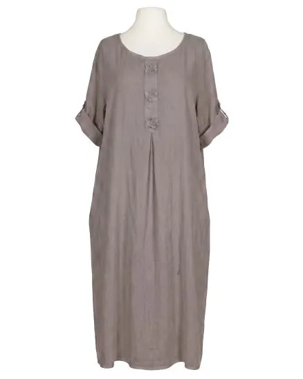 Leinenkleid mit Blumenbesatz in braun von Puro Lino