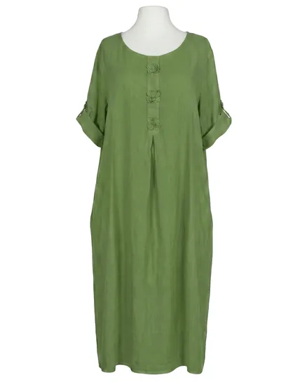 Leinenkleid mit Blumenbesatz in kiwi von Puro Lino