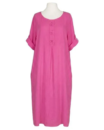 Leinenkleid mit Blumenbesatz in pink von Puro Lino