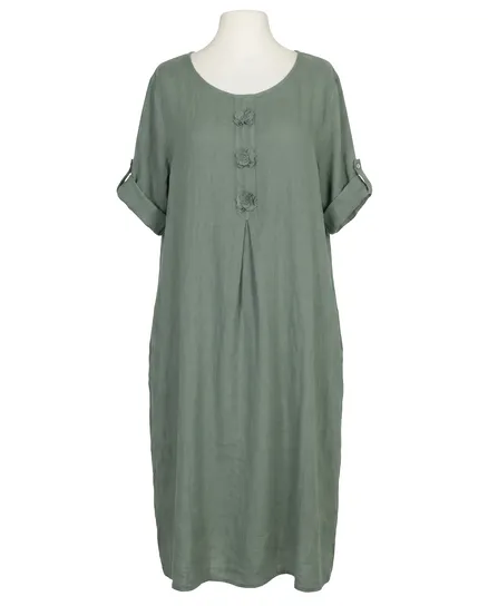 Leinenkleid mit Blumenbesatz in salbei von Puro Lino