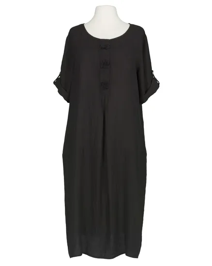 Leinenkleid mit Blumenbesatz in schwarz von Puro Lino