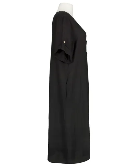 Leinenkleid mit Blumenbesatz in schwarz von Puro Lino