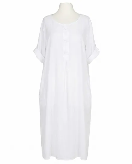 Leinenkleid mit Blumenbesatz in wei� von Puro Lino