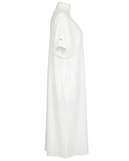 Leinenkleid mit Blumenbesatz in wei� von Puro Lino