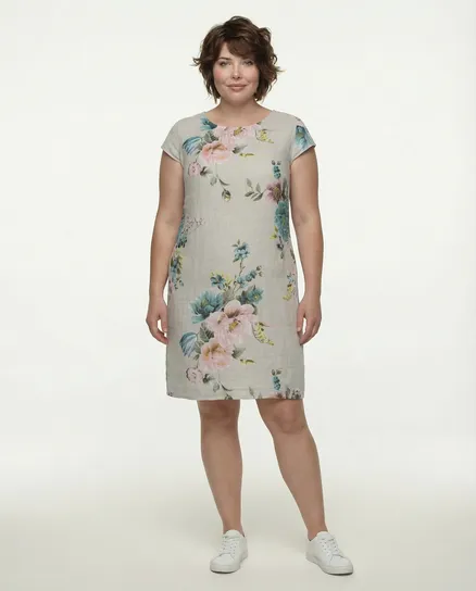 Leinenkleid mit Rosen in beige von Puro Lino