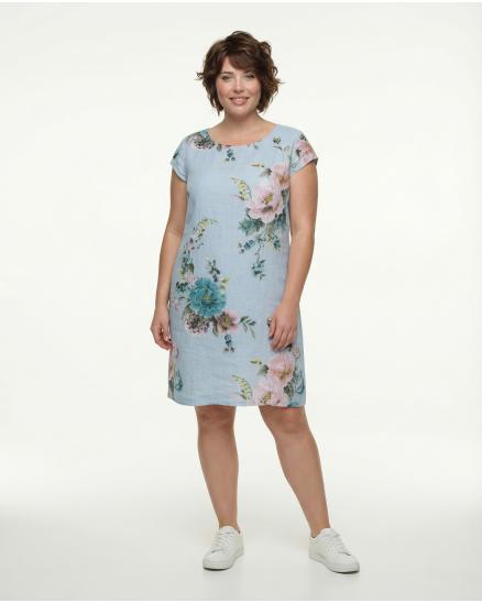 Leinenkleid mit Rosen in hellblau von Puro Lino