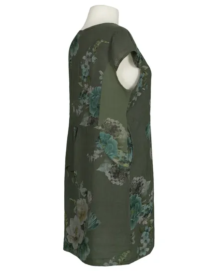 Leinenkleid mit Rosen in khaki von Puro Lino