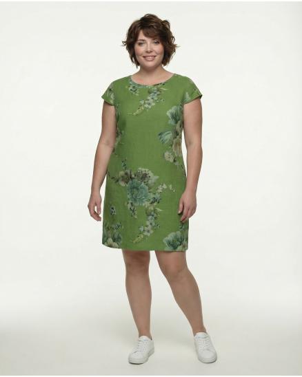 Leinenkleid mit Rosen in kiwi von Puro Lino