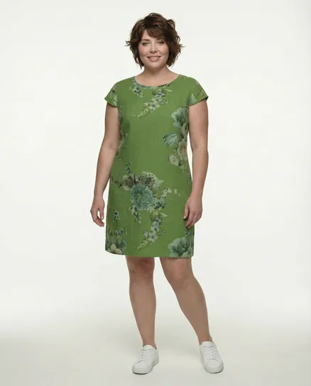 Leinenkleid mit Rosen in kiwi von Puro Lino