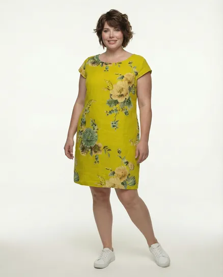 Leinenkleid mit Rosen in senf von Puro Lino