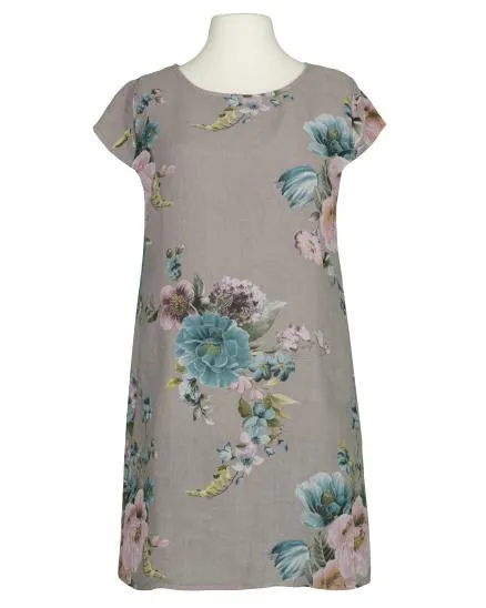 Leinenkleid mit Rosen in taupe von Puro Lino