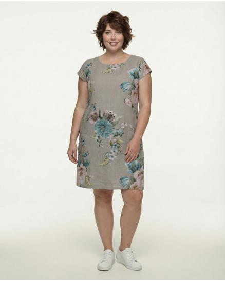 Leinenkleid mit Rosen in taupe von Puro Lino