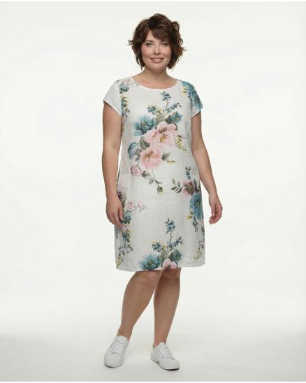 Leinenkleid mit Rosen in weiss von Puro Lino