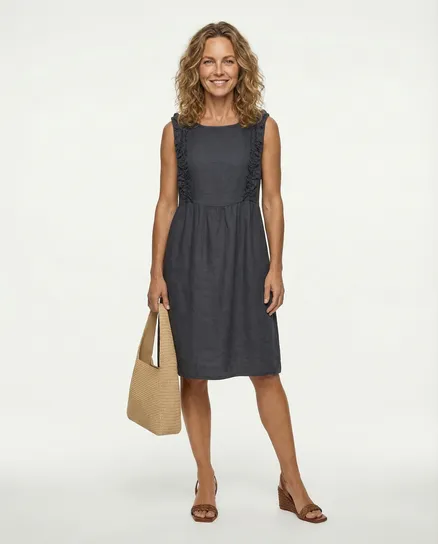 Leinenkleid mit R�schen in anthrazit von Made in Italy