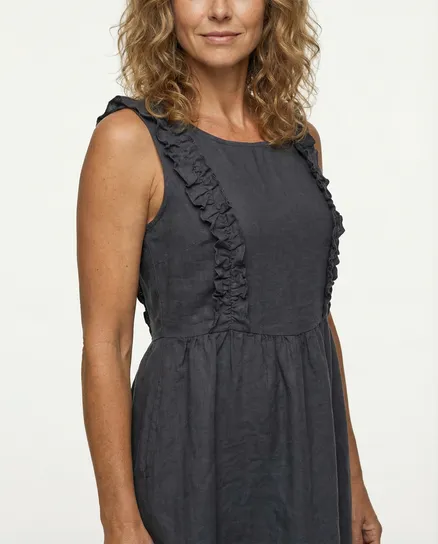 Leinenkleid mit R�schen in anthrazit von Made in Italy