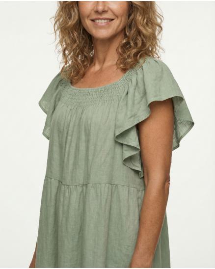Leinenkleid mit R�schen in khaki von Made in Italy