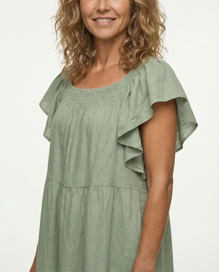 Leinenkleid mit R�schen in khaki von Made in Italy