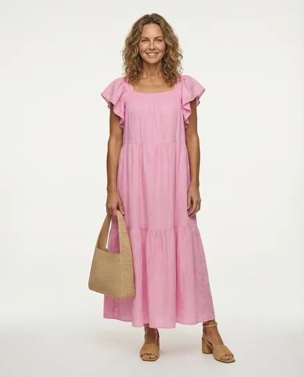 Leinenkleid mit R�schen in rosa von Made in Italy