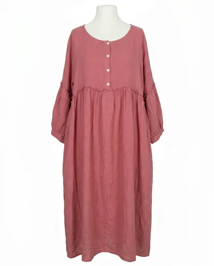 Leinenkleid mit R�schen in rosenholz von Puro Lino