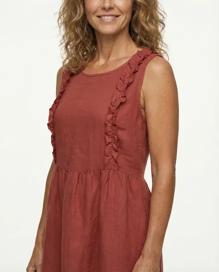 Leinenkleid mit R�schen in rot von Made in Italy