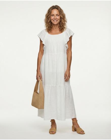 Leinenkleid mit R�schen in weiss von Made in Italy