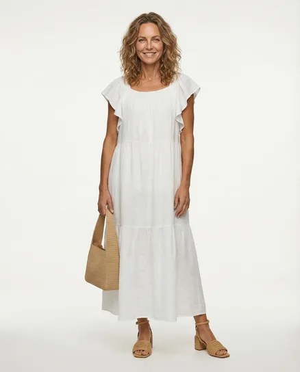 Leinenkleid mit R�schen in wei� von Made in Italy