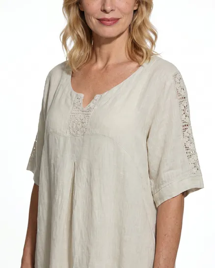 Leinenkleid mit Spitze in beige von Puro Lino