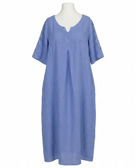 Leinenkleid mit Spitze in blau von Puro Lino