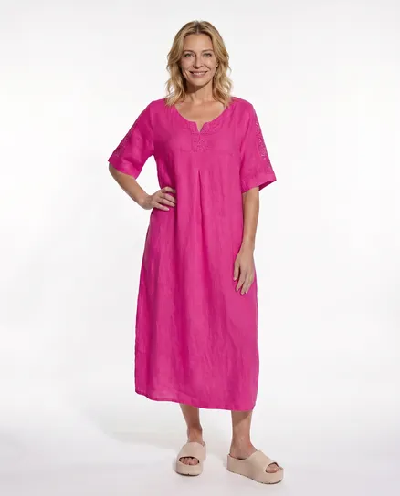 Leinenkleid mit Spitze in fuchsia von Puro Lino