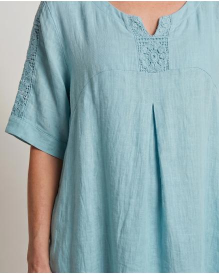 Leinenkleid mit Spitze in mint von Puro Lino