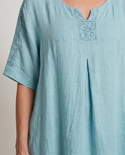 Leinenkleid mit Spitze in mint von Puro Lino