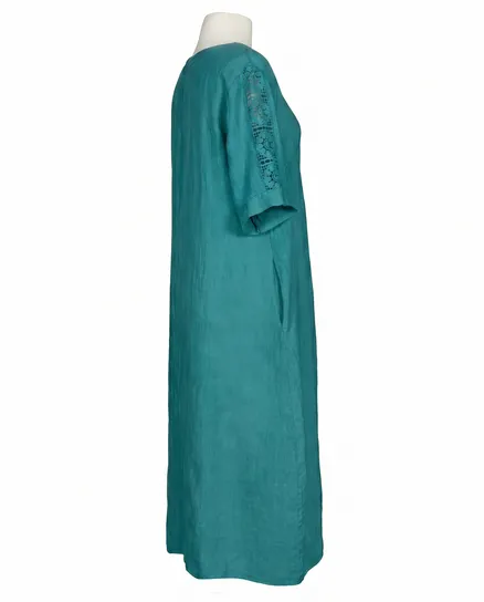 Leinenkleid mit Spitze in petrol von Puro Lino