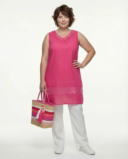 Leinenkleid mit Spitze in pink von Made in Italy