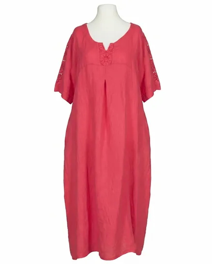 Leinenkleid mit Spitze in rot von Puro Lino