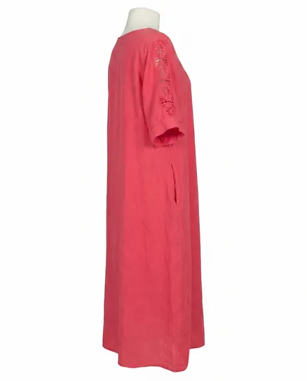 Leinenkleid mit Spitze in rot von Puro Lino