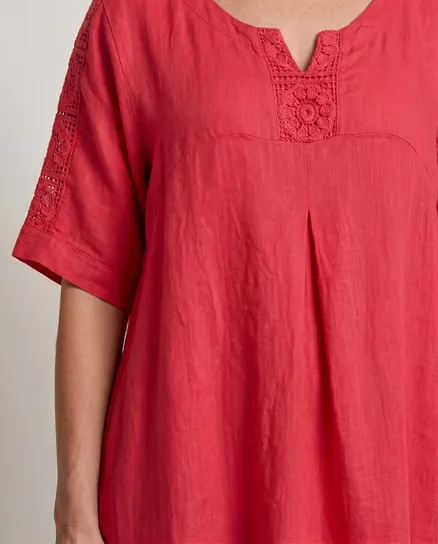 Leinenkleid mit Spitze in rot von Puro Lino