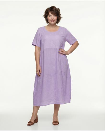 Leinenkleid mit Stickerei in flieder von Puro Lino