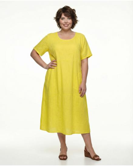 Leinenkleid mit Stickerei in gelb von Puro Lino