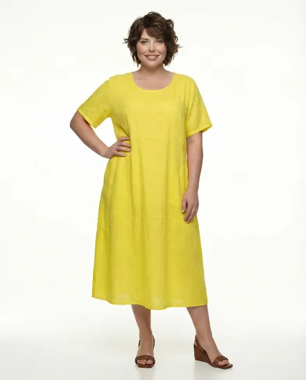 Leinenkleid mit Stickerei in gelb von Puro Lino