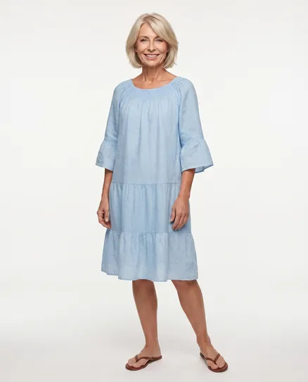 Leinenkleid mit Stickerei in hellblau von Puro Lino