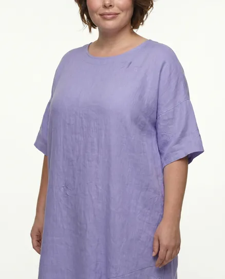Leinenkleid mit Stickerei in lila von Puro Lino